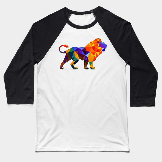 Polygonal Lion Geometric Design Baseball T-Shirt by ddtk